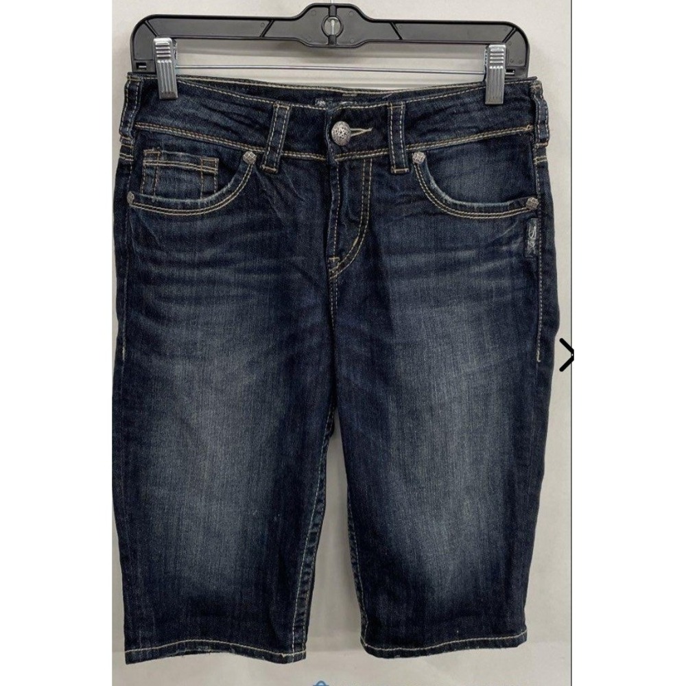 Silver Jeans Co Suki Mid Bermuda Dark Wash Denim Shorts Womens 26 L53918SDA415